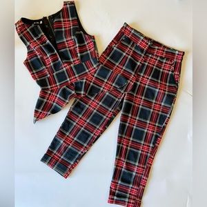 Red Black Plaid Peplum Pants outfits
